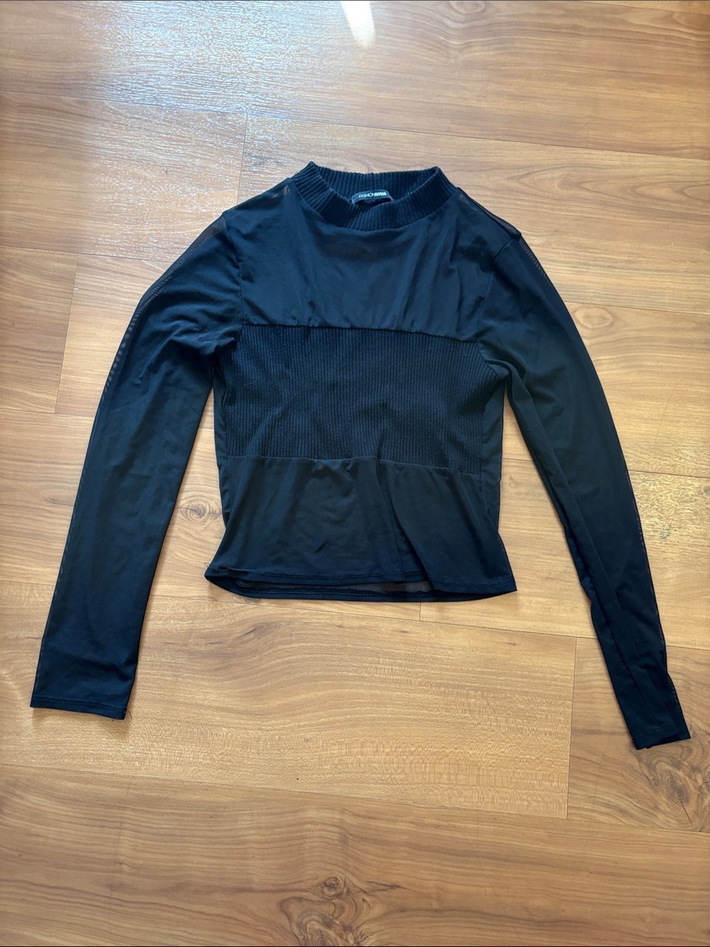 Fashion Nova Black Mesh Long Sleeve Shirt
